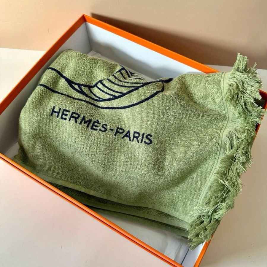 HERMES VIC 生日禮 Yachting Tatoo Thalassa 盧薈綠 大型沙灘巾-0