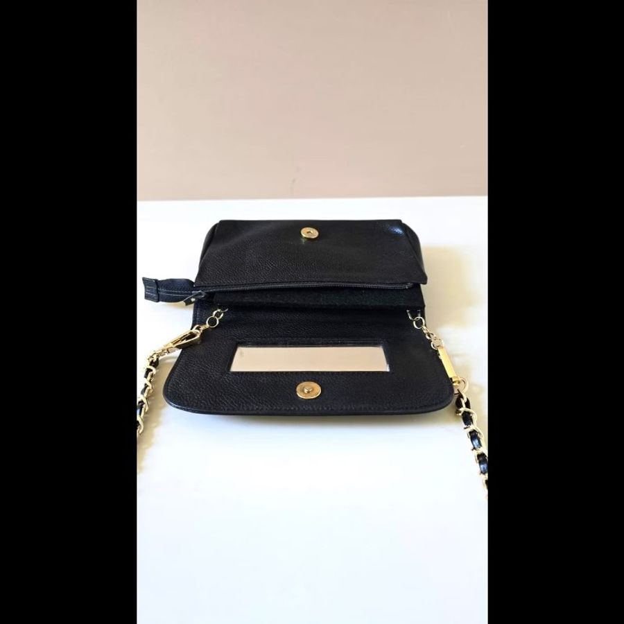 【LA LUNE】中古包 Chanel連鏡子黑金魚子醬皮革包 側背包 斜背包 二手古董包-5