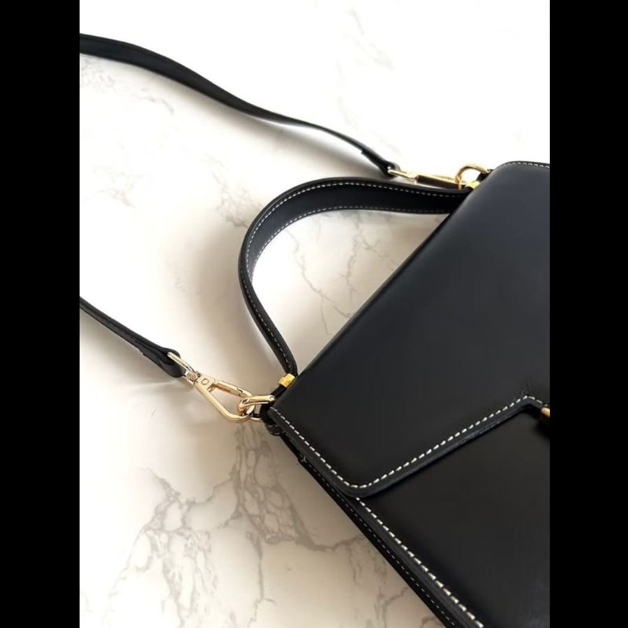 【LA LUNE】絕版古董包 Dior黑色明線翻蓋凱莉包 單肩包 側背包 斜背包 中古-3