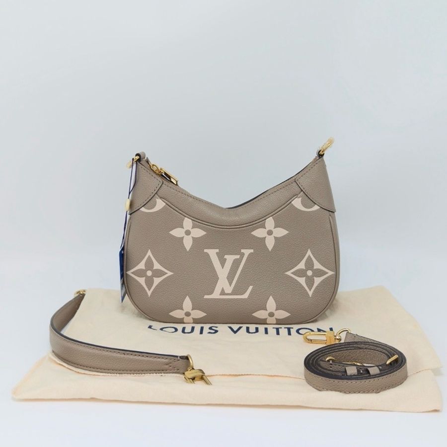 LV BAGATELLE 大象灰全皮壓紋手提肩背牛角包芯片款23*18*7 99新配件塵袋-1