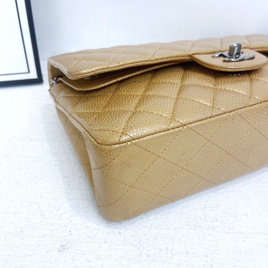 【CHANEL】香奈兒 Caviar Classic Flap Bag 25 焦糖色 銀扣 CF25 25x6x15 正品(二手)J0233-5