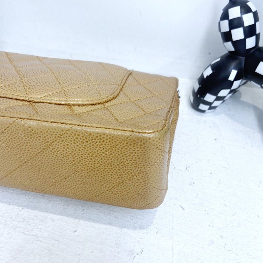 【CHANEL】香奈兒 Caviar Classic Flap Bag 25 焦糖色 銀扣 CF25 25x6x15 正品(二手)J0233-6