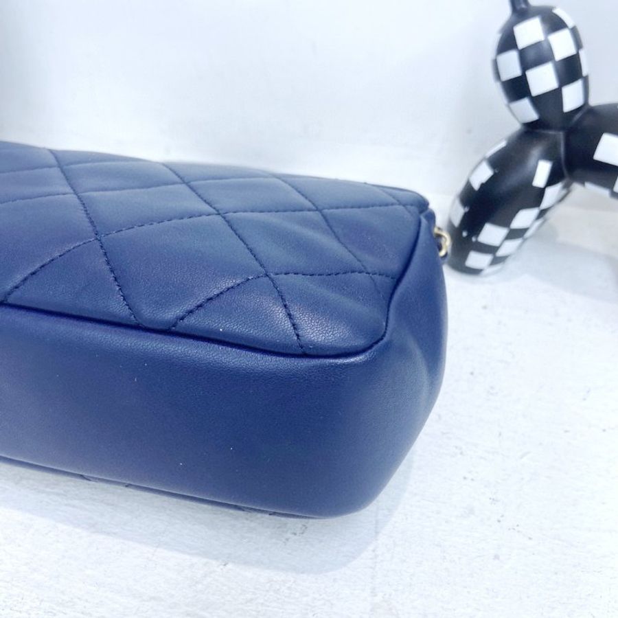 【CHANEL】香奈兒 Lambskin Classic Flap Bag 25 Handle 藍色 金扣 CF25手柄 25x6x14 正品（二手）K0288-6