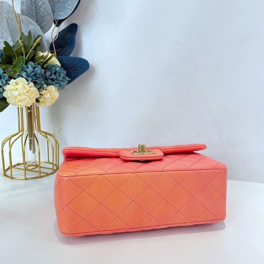 【CHANEL】香奈兒 Lambskin Classic Flap Bag 20 Handle 粉色漸變 金扣 CF20手柄 20x12x6 正品(二手)F1334-7