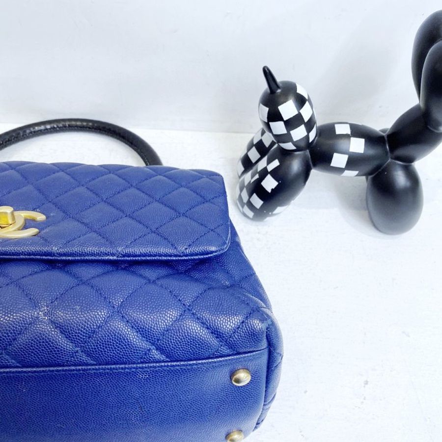 【CHANEL】香奈兒 Caviar/Snakeskin Cocohandle Medium 藍色 金扣 Cocohandle中號 29x18x12 正品(二手)K0680-5