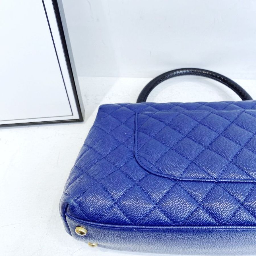 【CHANEL】香奈兒 Caviar/Snakeskin Cocohandle Medium 藍色 金扣 Cocohandle中號 29x18x12 正品(二手)K0680-6
