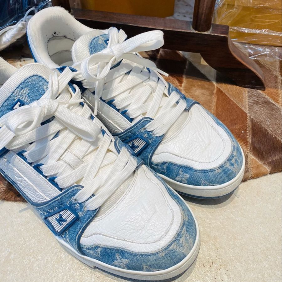 LV路易威登 Trainer藍白牛仔印花休閒板鞋 尺碼42-8