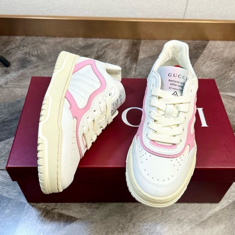 閒置新Gucci 古馳 新款 RE-WEB系列球鞋 休閒鞋 粉白拼色 搭配綠紅綠裝飾 鞋標塗標一-1