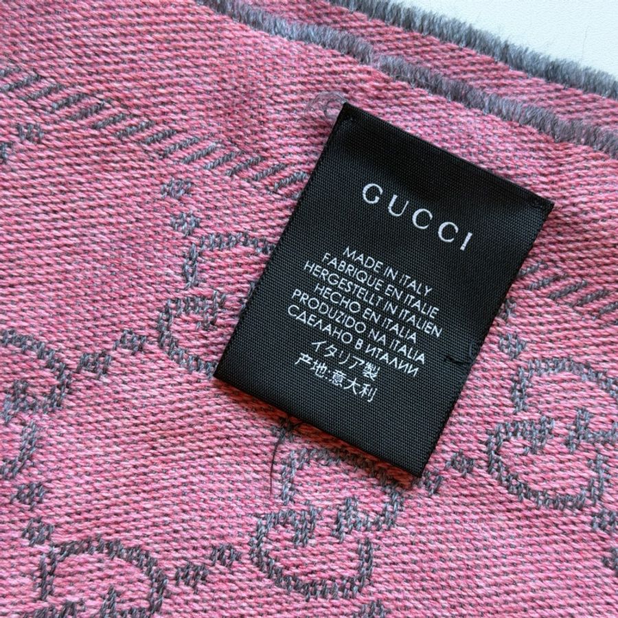 914intheair精品代購『已售出可代購全新』古馳Gucci提花GG logo粉灰色雙面圍巾-20