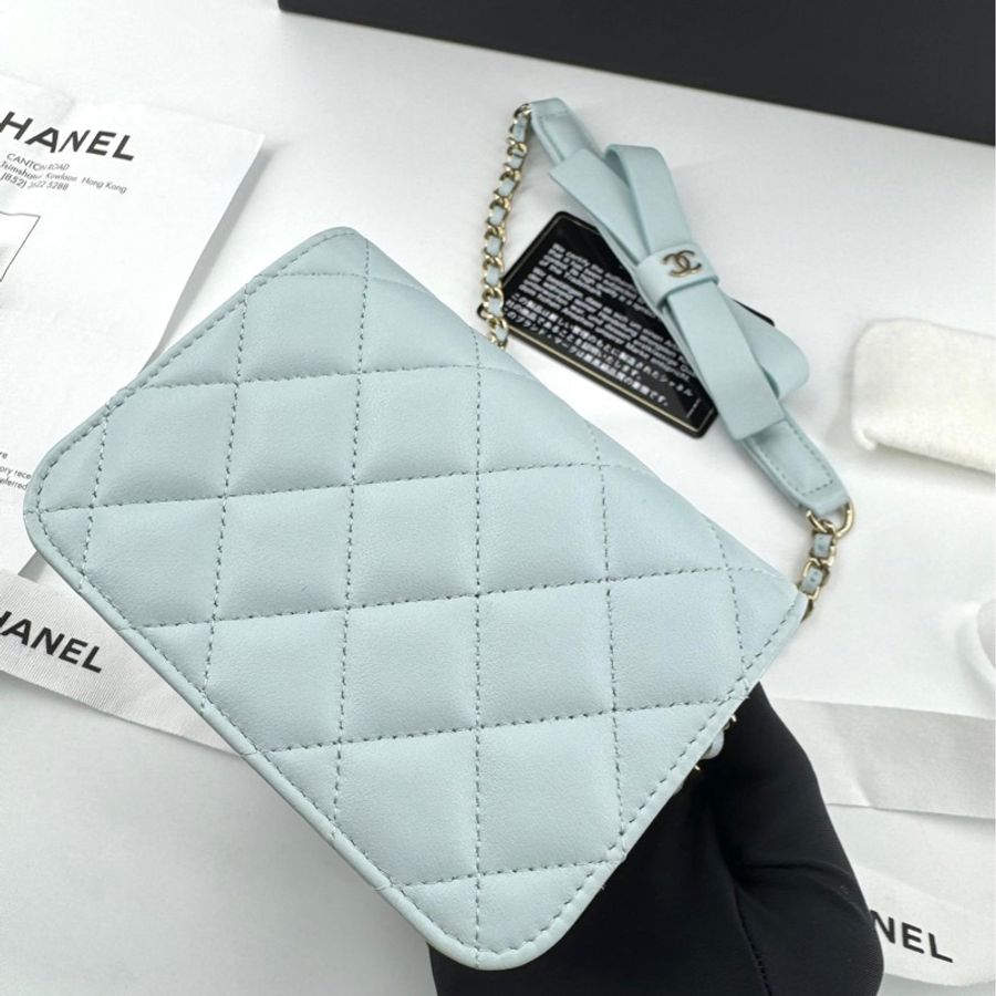 Chanel (21) Lambskin Quilted Light Blue Small Leather Butterfly-2