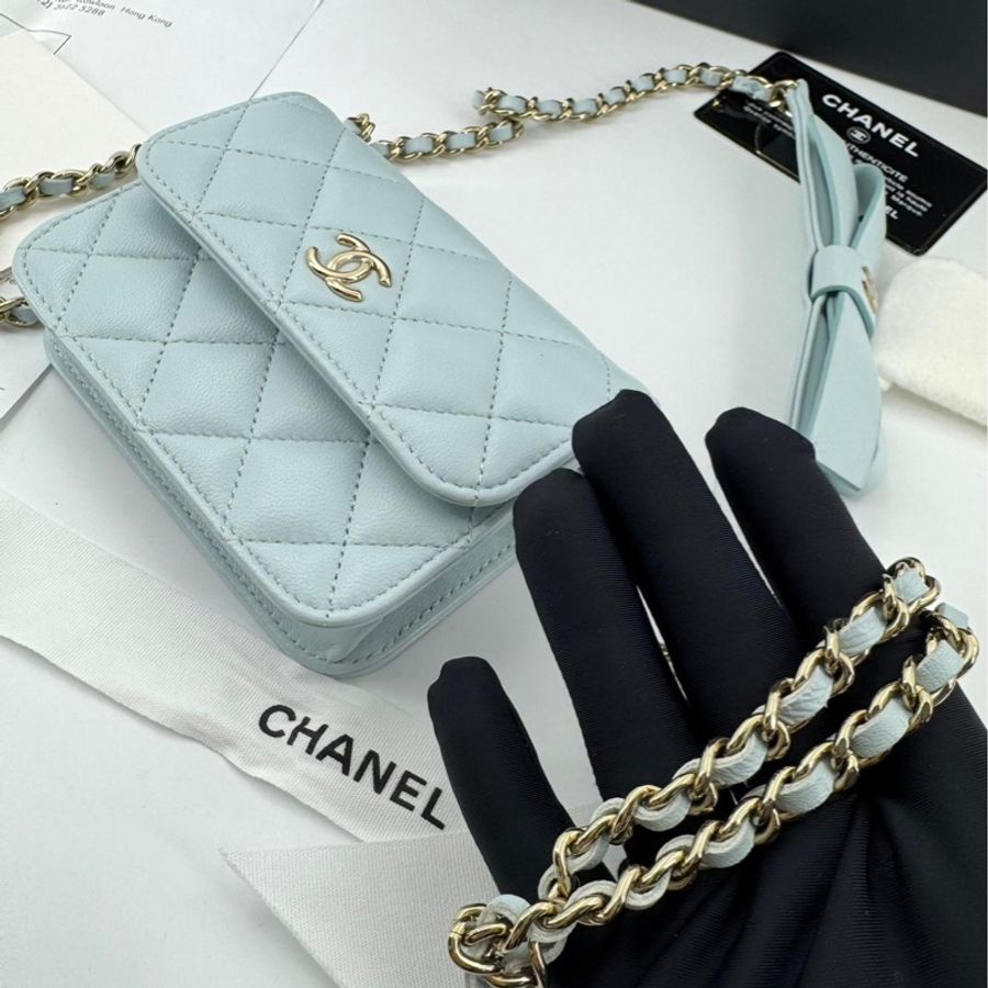Chanel (21) Lambskin Quilted Light Blue Small Leather Butterfly-6