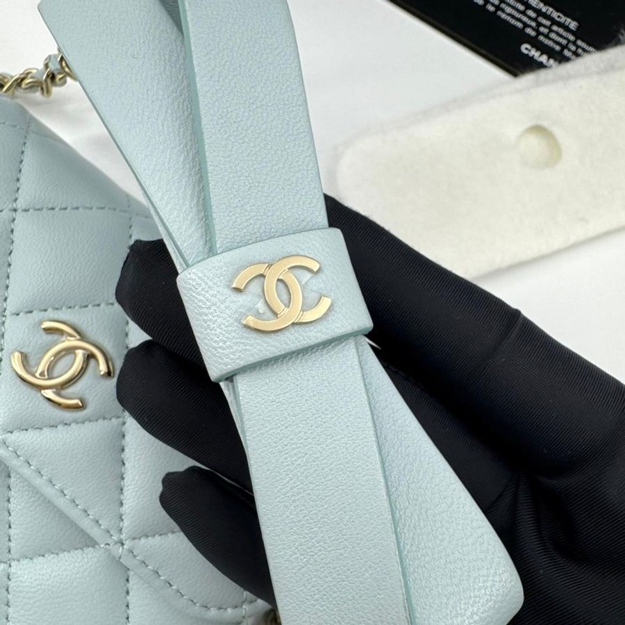 Chanel (21) Lambskin Quilted Light Blue Small Leather Butterfly-7