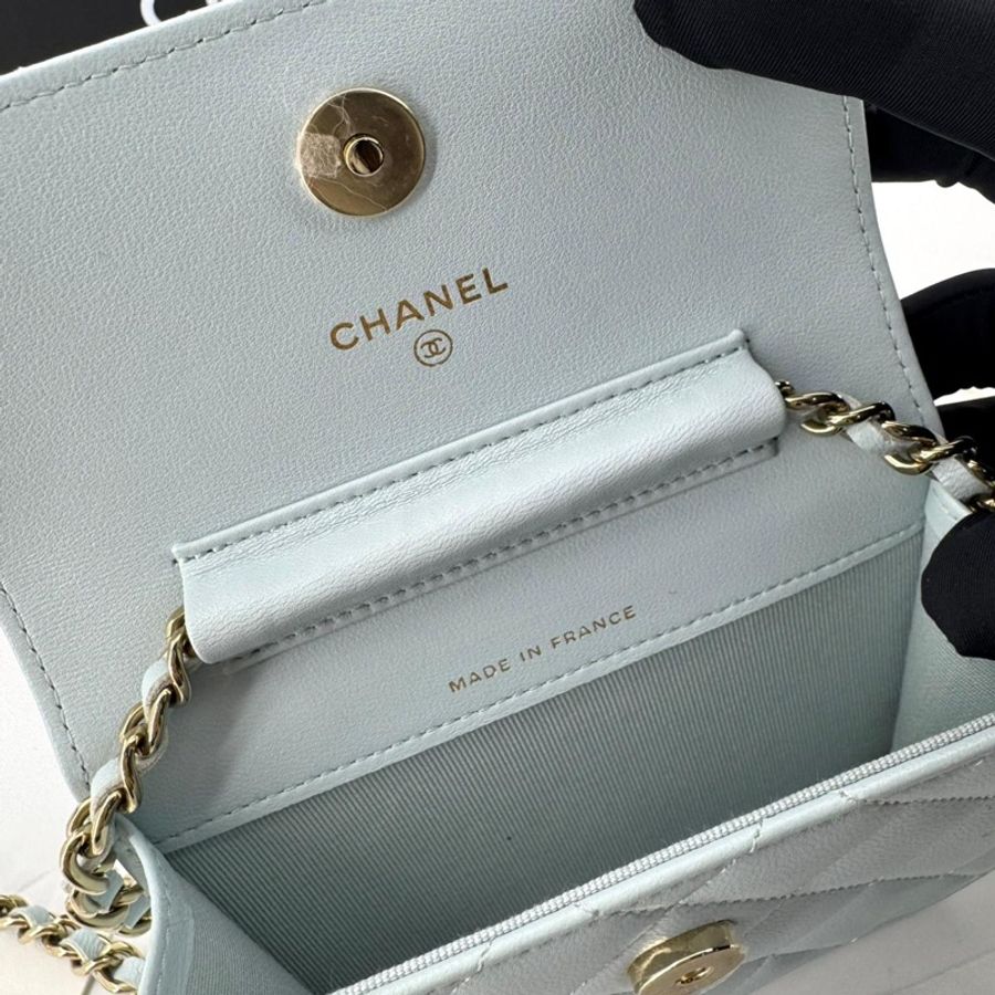 Chanel (21) Lambskin Quilted Light Blue Small Leather Butterfly-9
