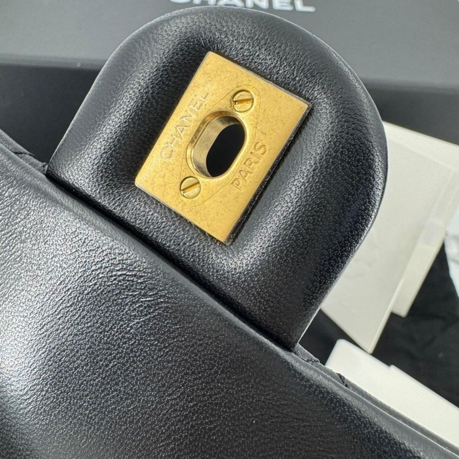 Chanel 2021 Lambskin Quilted Black Gold Ball Mini 17 Flap Bag-12