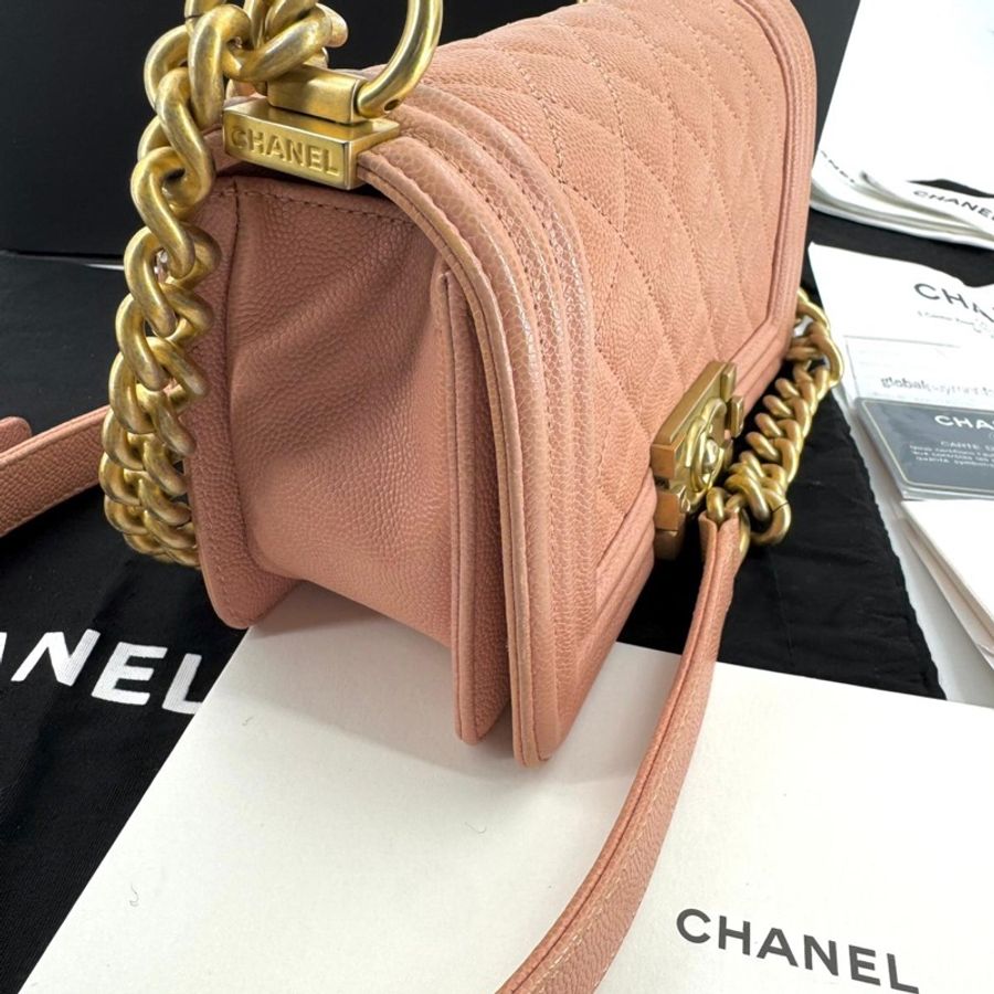 Chanel 2018 Caviar Leather Light Pink Small Boy Bag with Gold Hardware-3