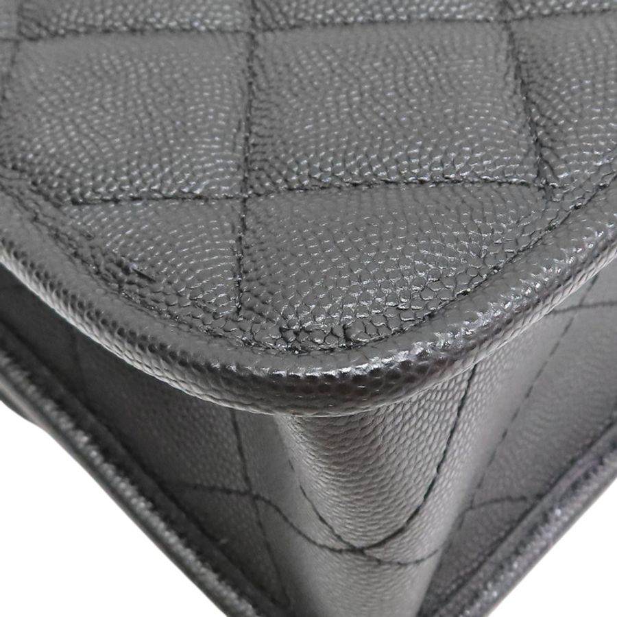 黑色 菱格紋 荔枝牛皮 手把口蓋包 鏈帶肩背包 金釦【CHANEL 香奈兒】 AS3653-10