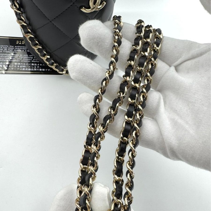 Chanel (21) Lambskin Quilted Black Mini Bucket Bag with Gold Hardware-10