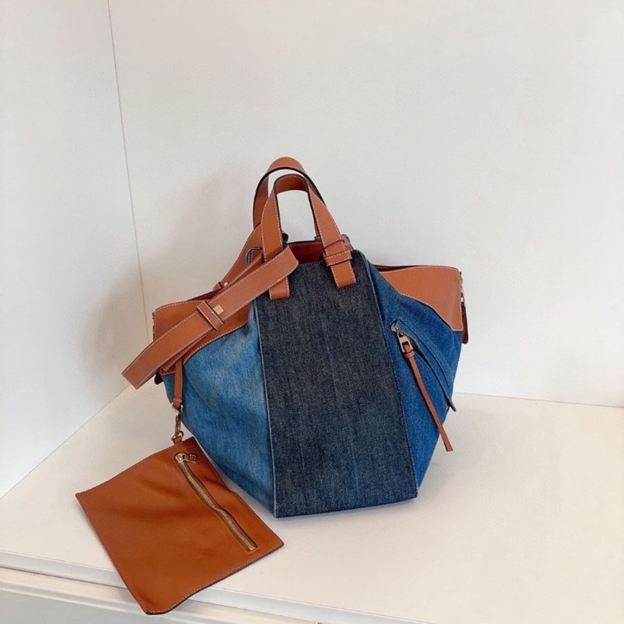 Loewe Hammock三拼色牛仔吊床包 13*30*33 98新配件塵袋子袋-1