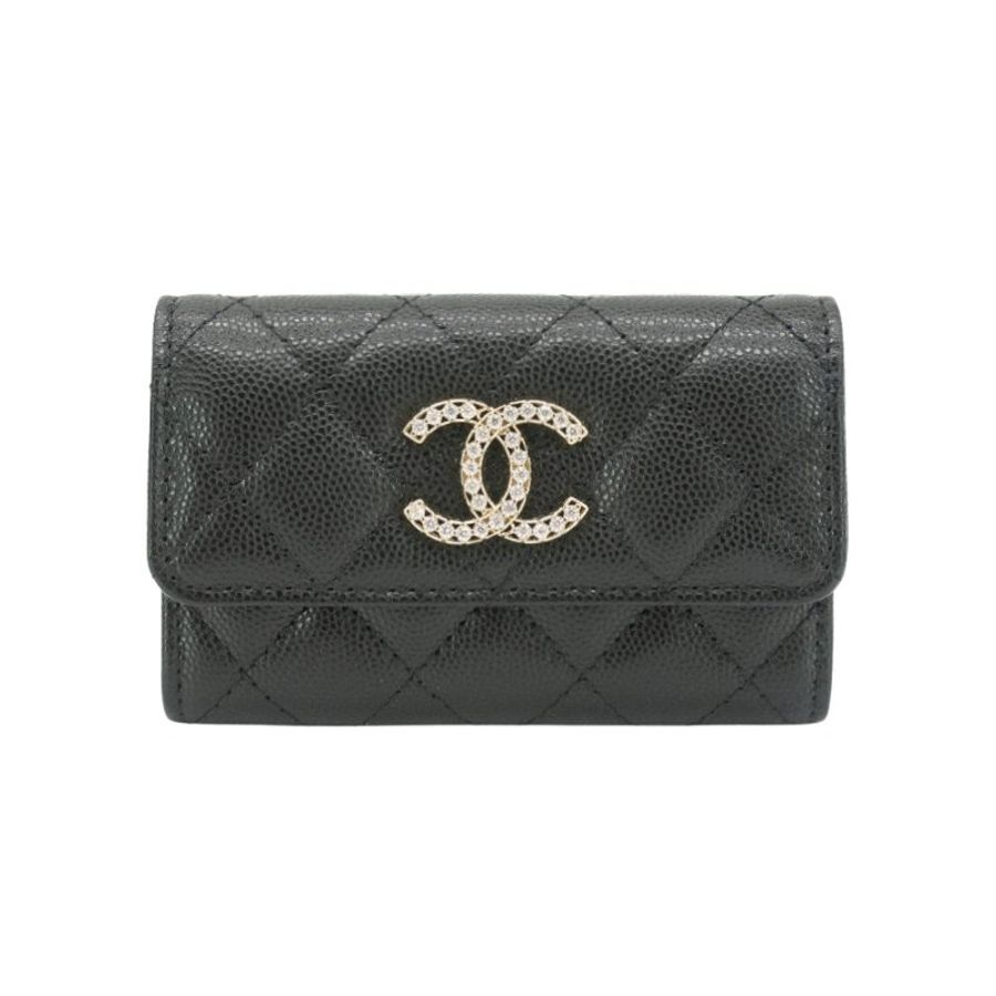 Chanel 粒紋牛皮水鑽logo卡夾(AP3400-黑)-0
