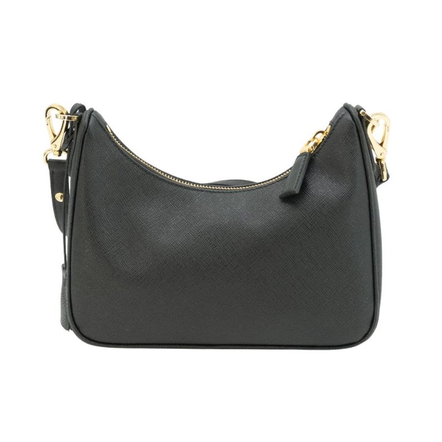 Prada Re-Edition Saffiano 金三角logo防刮皮革鍊帶hobo肩背包(1BC204-黑)-3