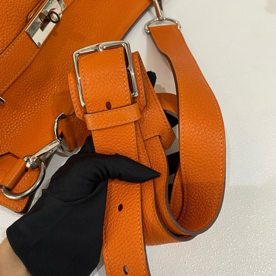 98新Hermes愛馬仕吉普賽 刻橙色Togo皮銀扣單肩斜挎包 尺寸34*15*24,塵袋肩帶一-5