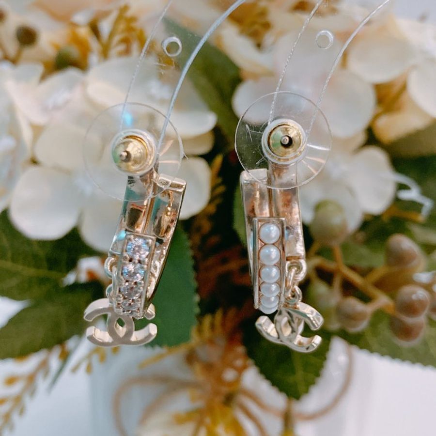 MS0489 Chanel 香奈兒 環形 耳環 水鑽 珍珠 金色 Crystal And Pearl CC Hoop Earrings Pearl x GHW-9