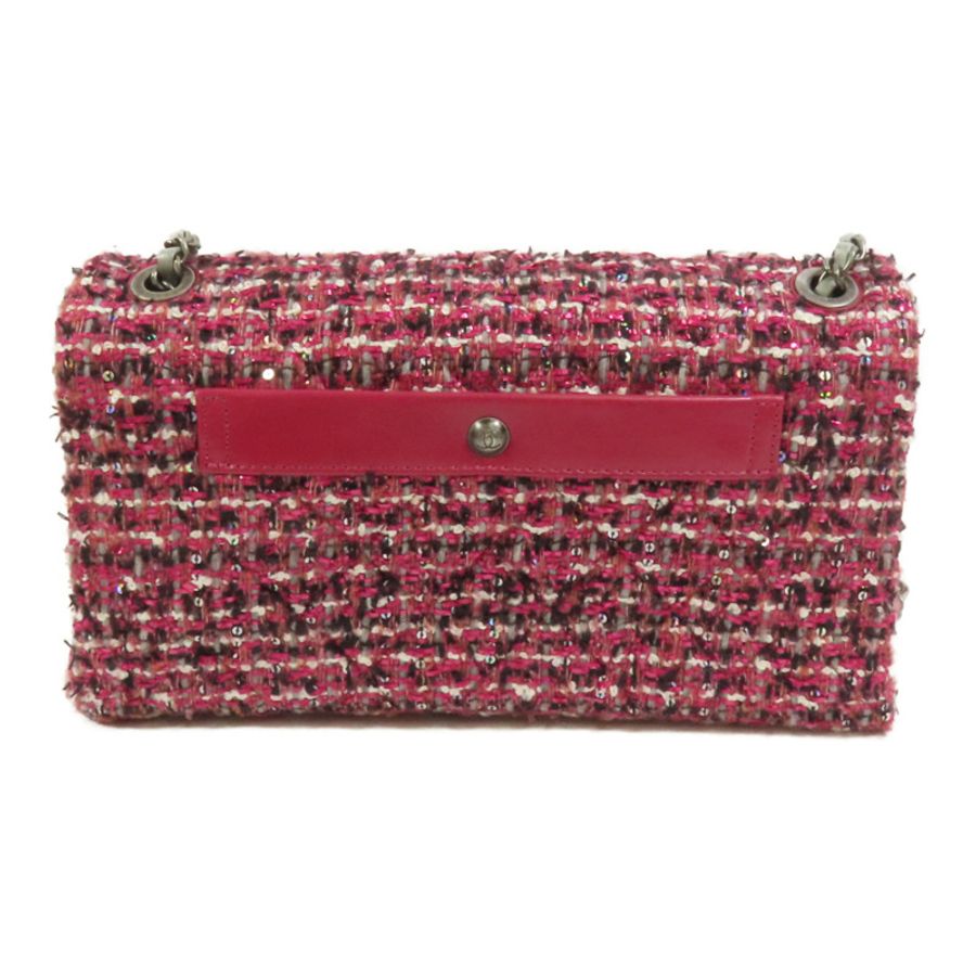CHANEL Tweed/牛皮皮革Chain Shoulder Flap Bag銀扣鏈帶肩背袋-1