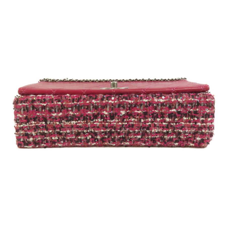 CHANEL Tweed/牛皮皮革Chain Shoulder Flap Bag銀扣鏈帶肩背袋-3