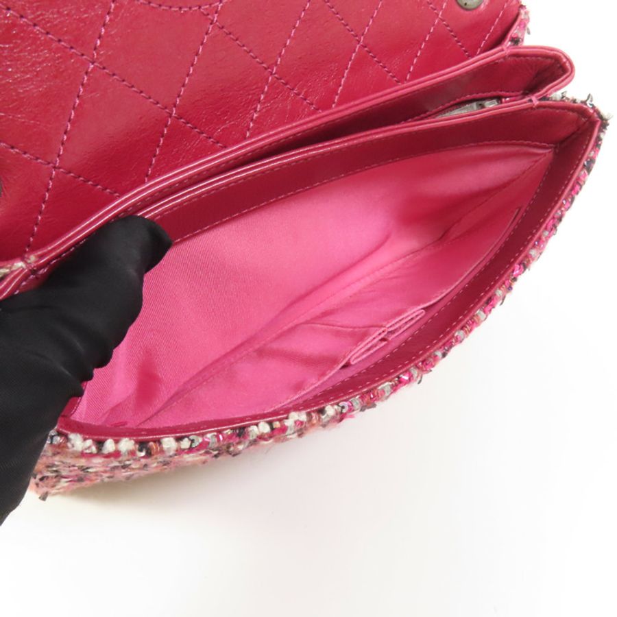 CHANEL Tweed/牛皮皮革Chain Shoulder Flap Bag銀扣鏈帶肩背袋-6