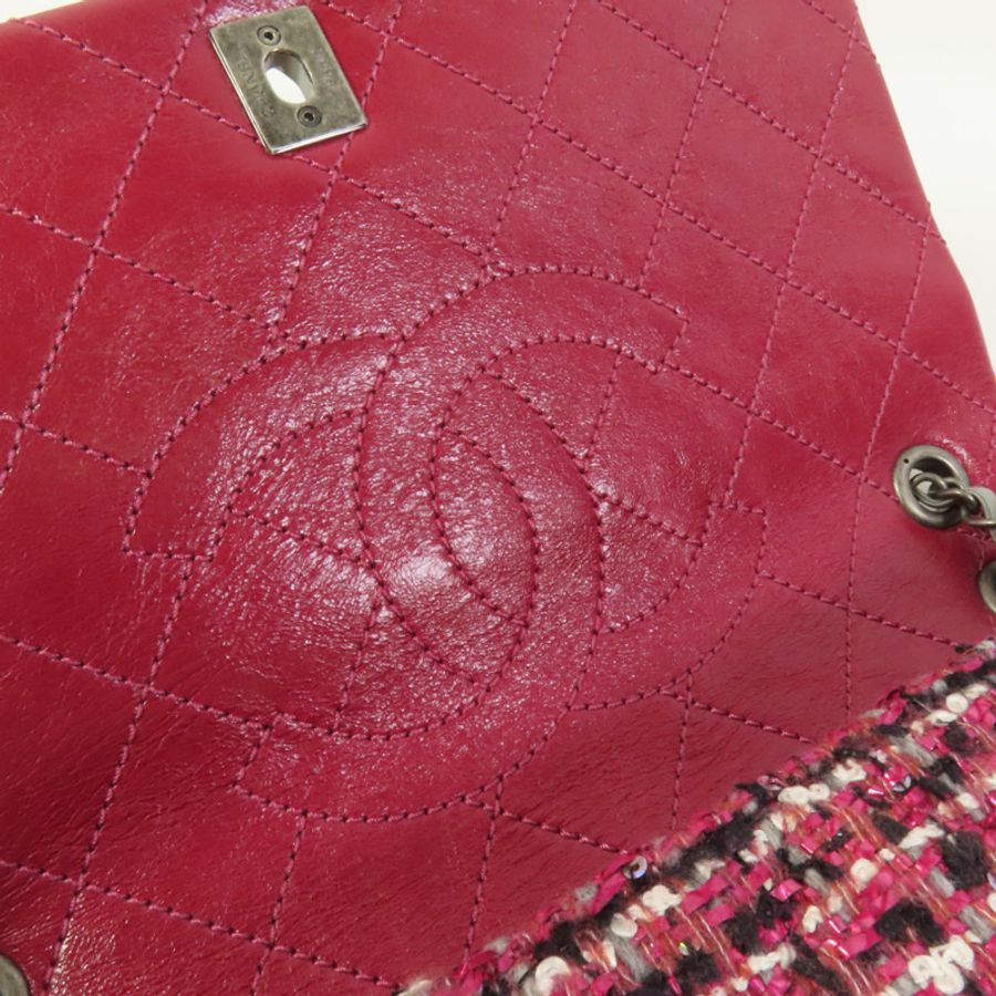 CHANEL Tweed/牛皮皮革Chain Shoulder Flap Bag銀扣鏈帶肩背袋-7