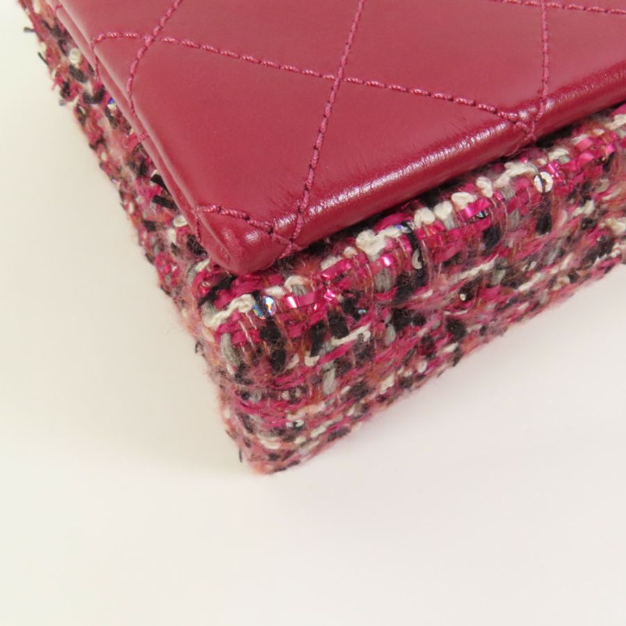 CHANEL Tweed/牛皮皮革Chain Shoulder Flap Bag銀扣鏈帶肩背袋-14