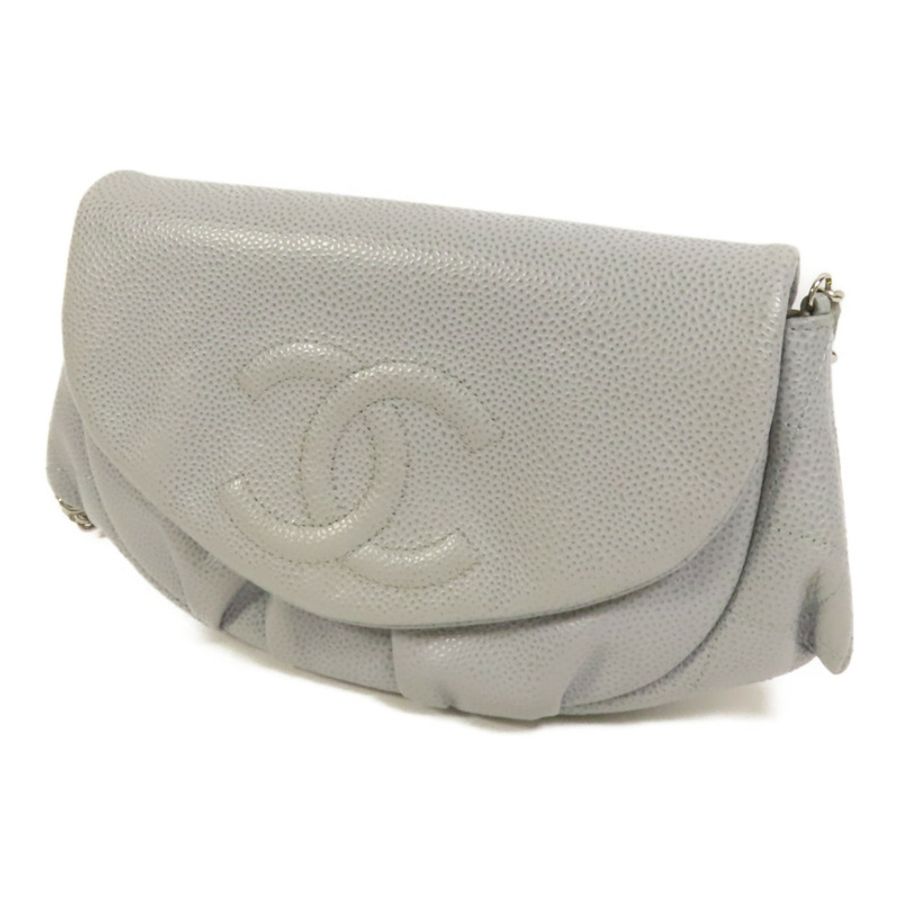 CHANEL 牛皮皮革Chain Shoulder銀扣鏈帶肩背袋-2