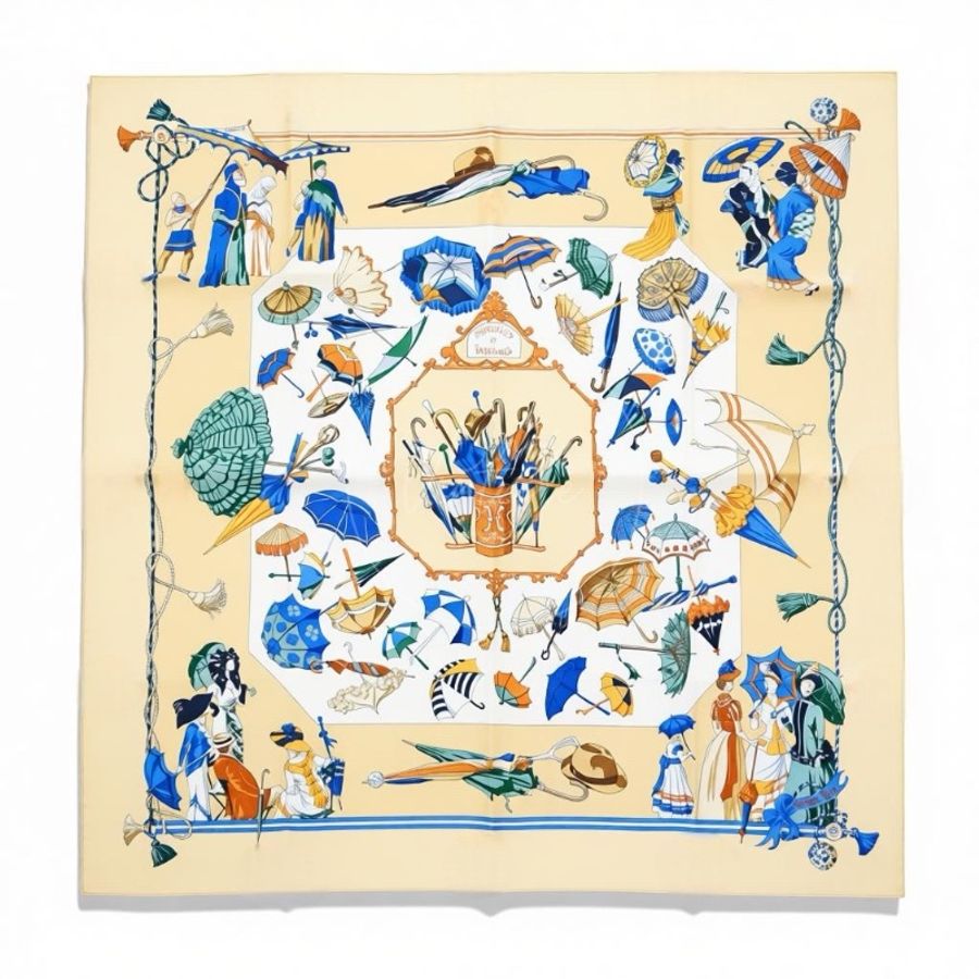 中古 愛馬仕 Hermes 米色 多色 絲巾-12
