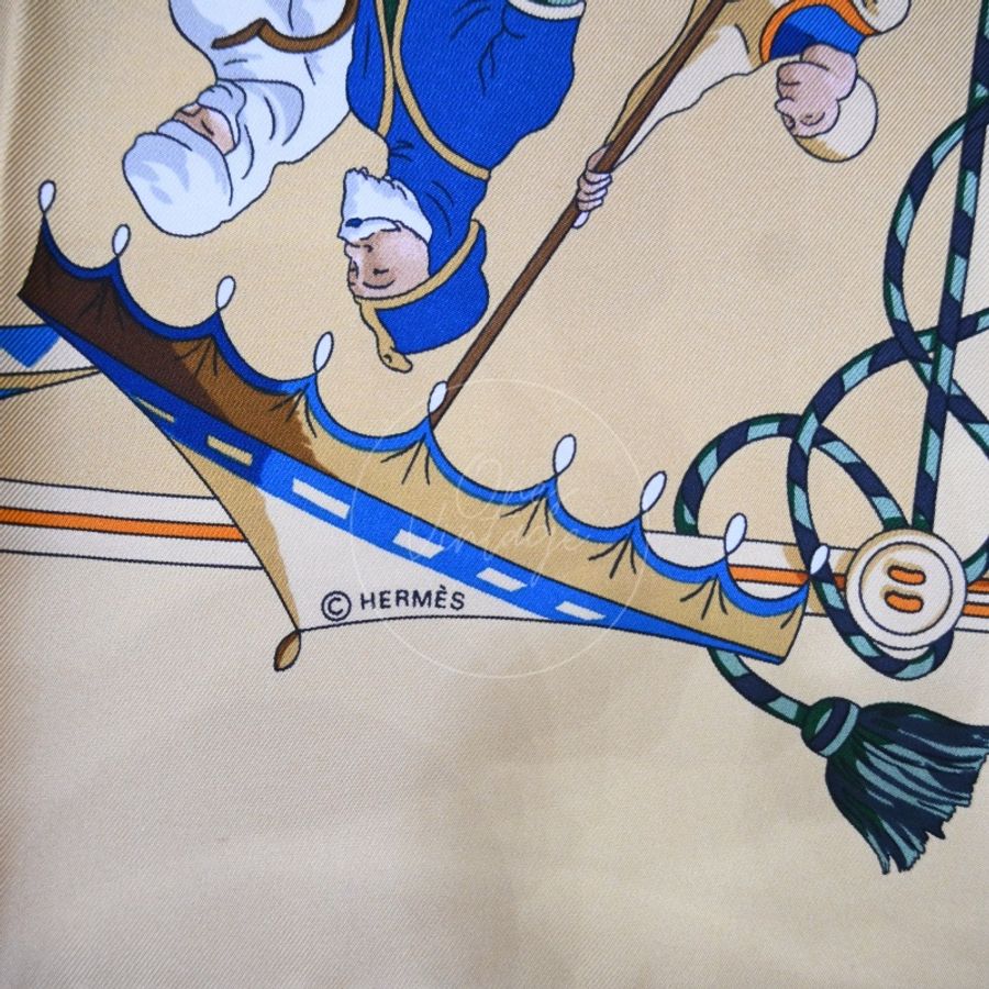 中古 愛馬仕 Hermes 米色 多色 絲巾-14