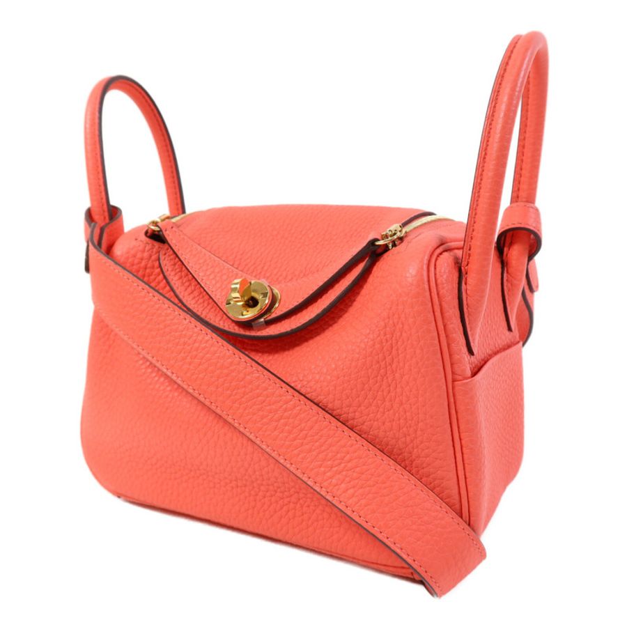 HERMES 【激減優惠】Clemence皮革Mini Lindy金扣手挽肩背兩用袋Rose Texas-2