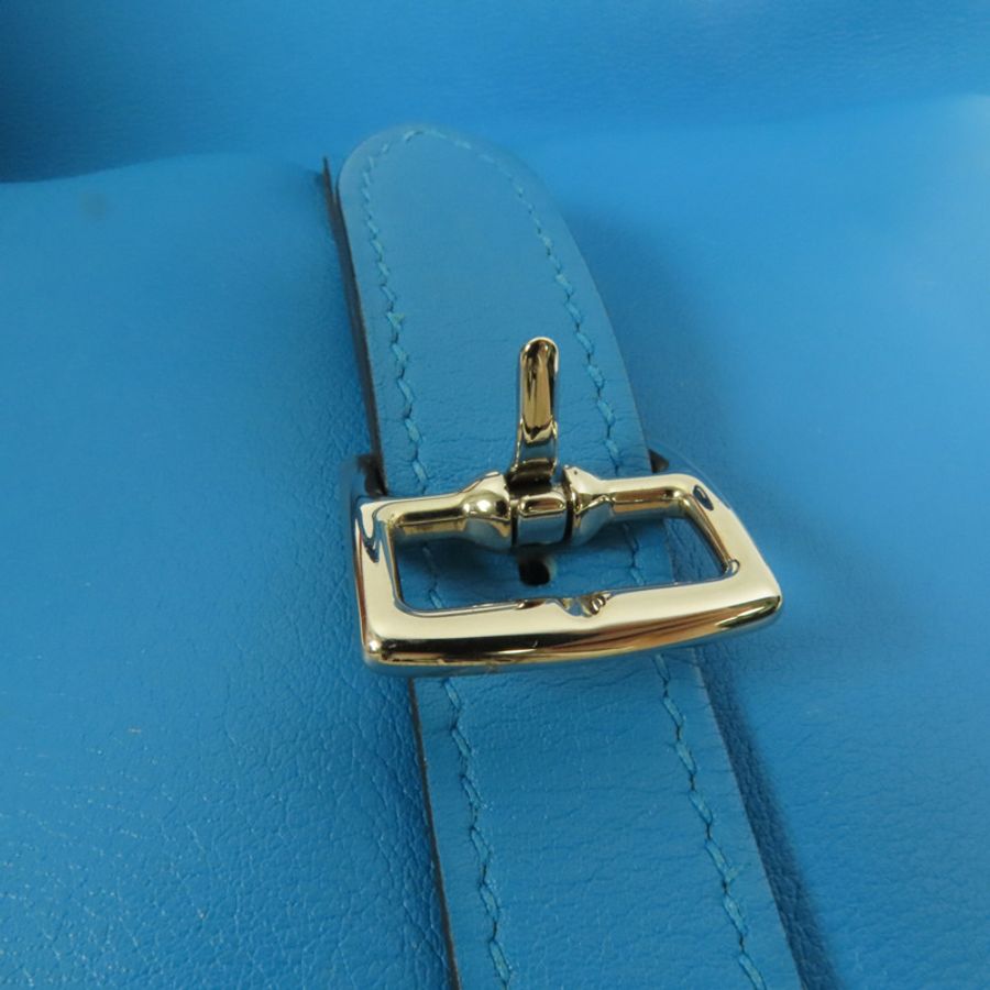 HERMES Swift皮革Mini Halzan銀扣手挽肩背兩用袋Bleu Zanzibar-5