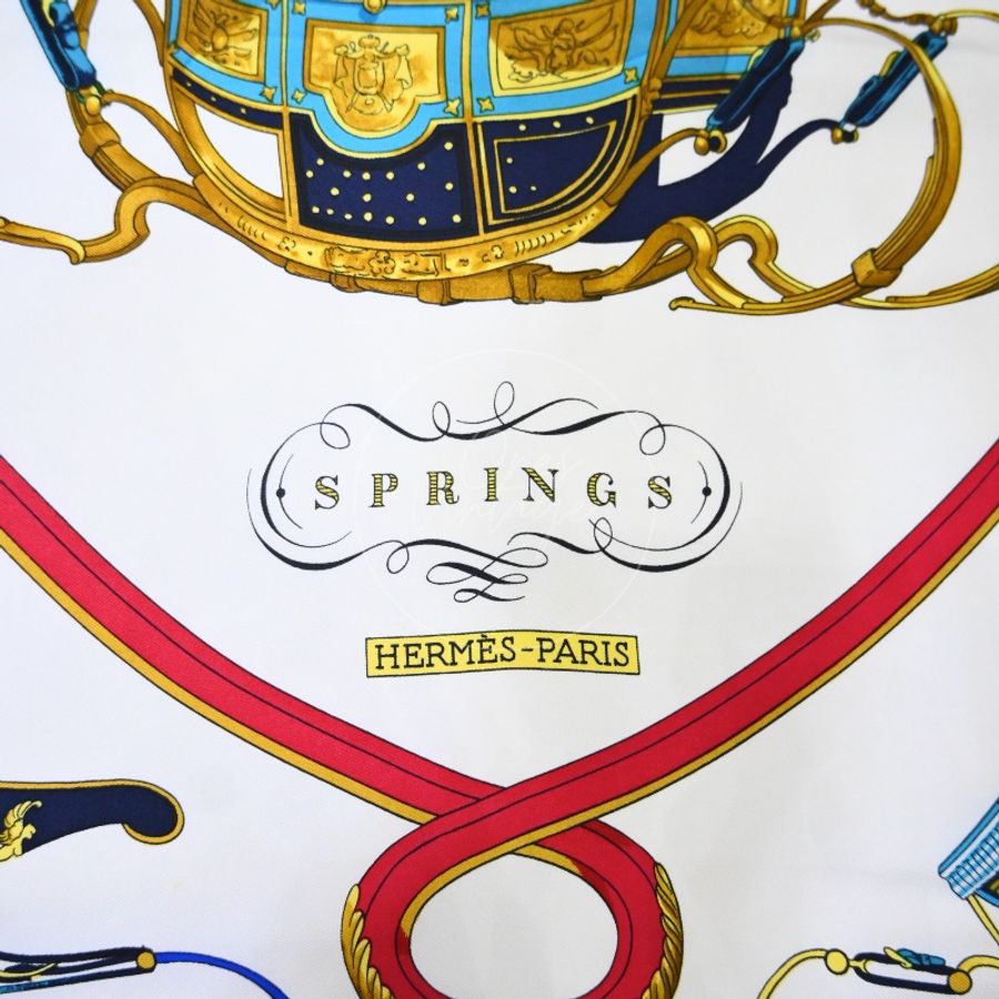 中古 愛馬仕 Hermès Springs 春日系列 馬車 真絲 絲巾-1