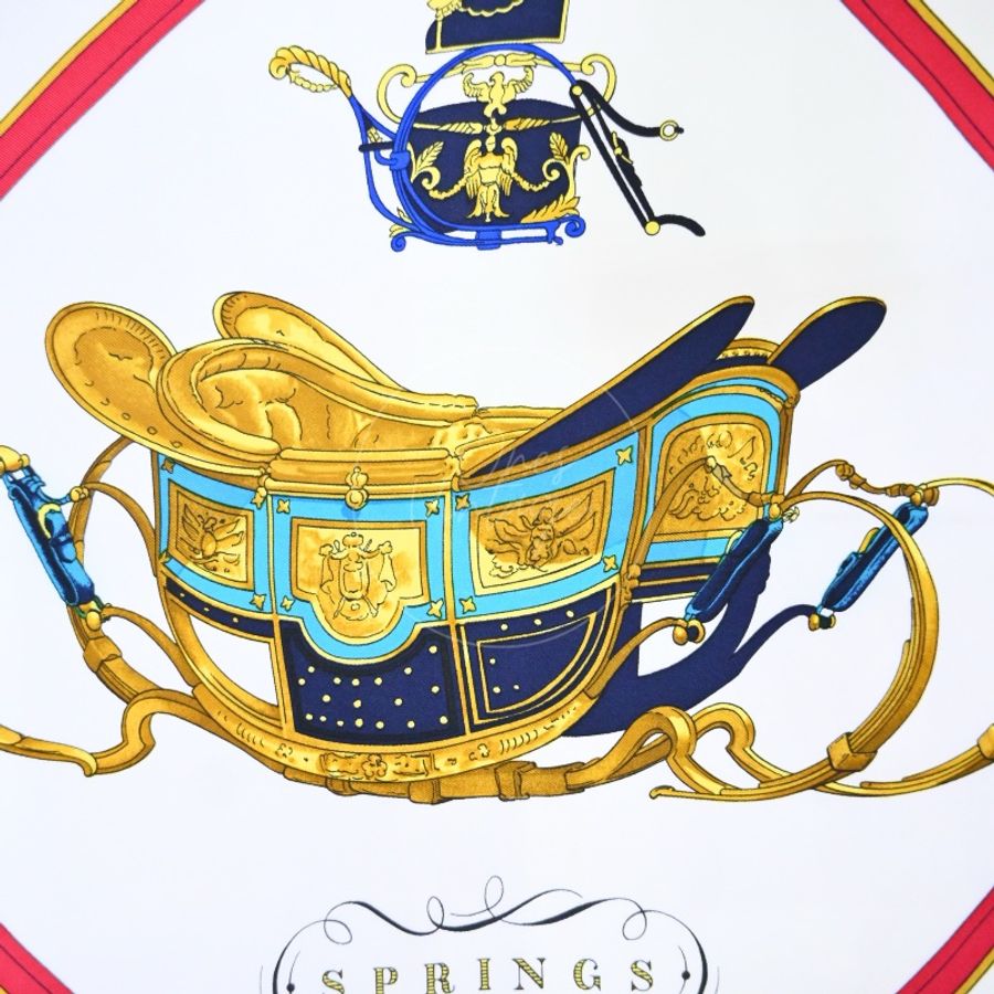 中古 愛馬仕 Hermès Springs 春日系列 馬車 真絲 絲巾-25