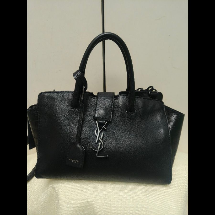 ㊣✨YSL✨SAINT LAURENT 聖羅蘭 黑色 拼接 壓紋 鱷魚紋 烤漆 兩用 醫生包 手提包 肩背包包/二手精品/保證正品🌳二手樹屋🌳-1