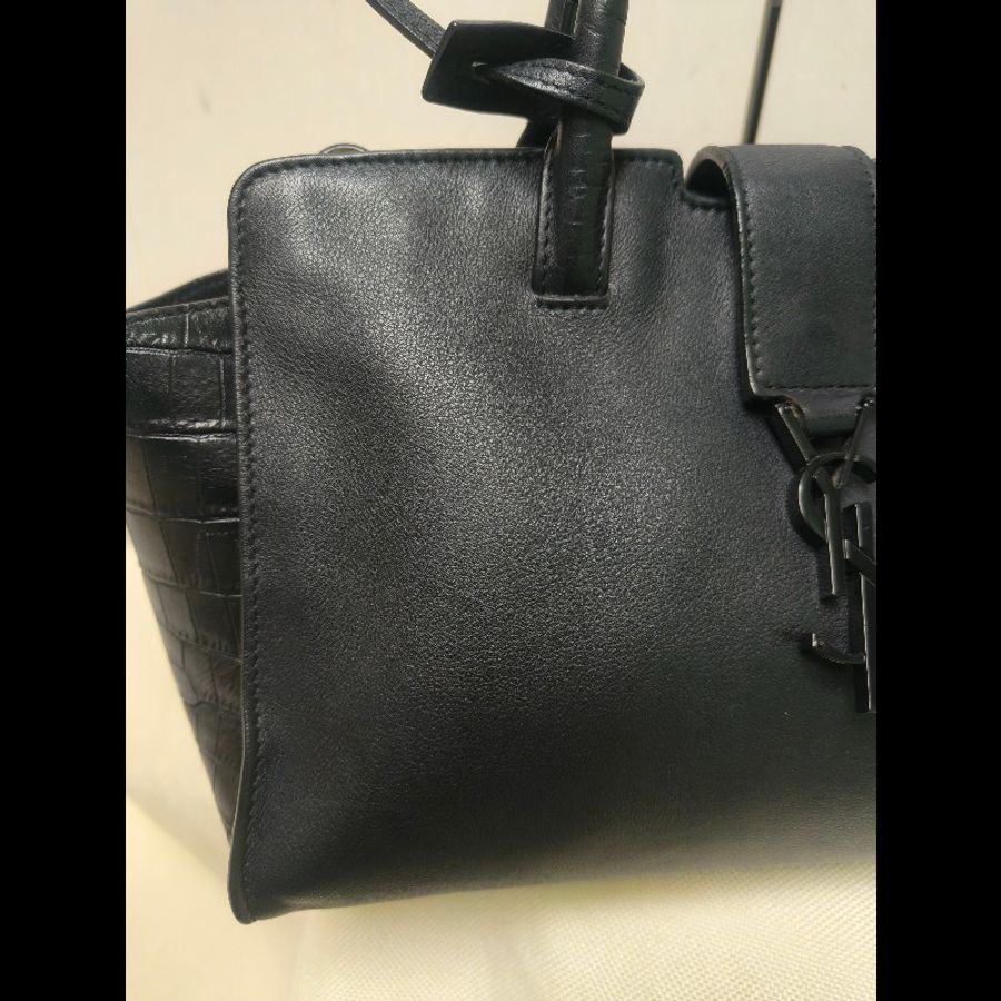 ㊣✨YSL✨SAINT LAURENT 聖羅蘭 黑色 拼接 壓紋 鱷魚紋 烤漆 兩用 醫生包 手提包 肩背包包/二手精品/保證正品🌳二手樹屋🌳-14