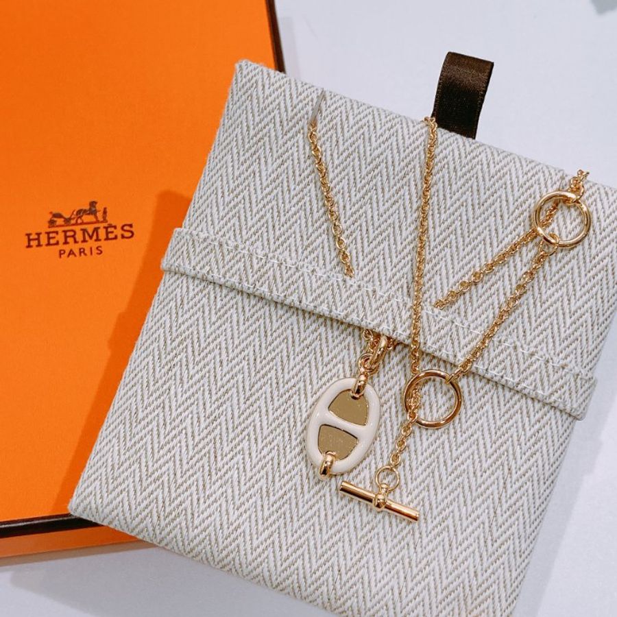 TW4661 Hermes 愛馬仕 豬鼻項鍊 可調節長度 Mini Maillon Pendant Necklace Cream x GHW-1