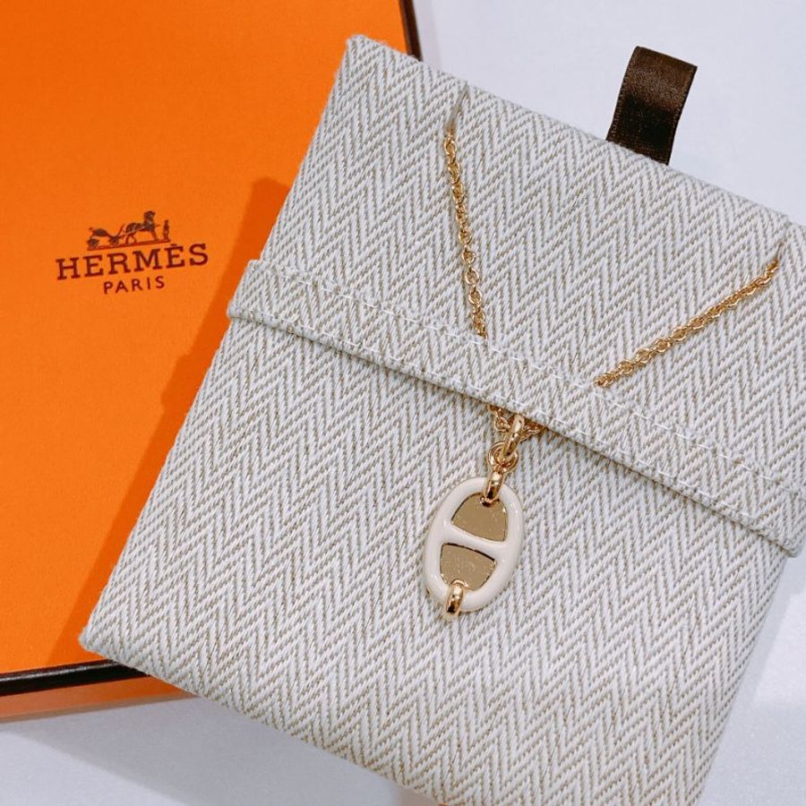 TW4661 Hermes 愛馬仕 豬鼻項鍊 可調節長度 Mini Maillon Pendant Necklace Cream x GHW-2