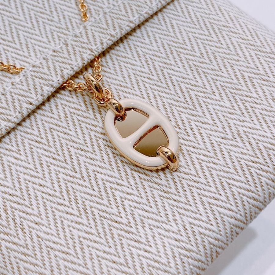 TW4661 Hermes 愛馬仕 豬鼻項鍊 可調節長度 Mini Maillon Pendant Necklace Cream x GHW-4