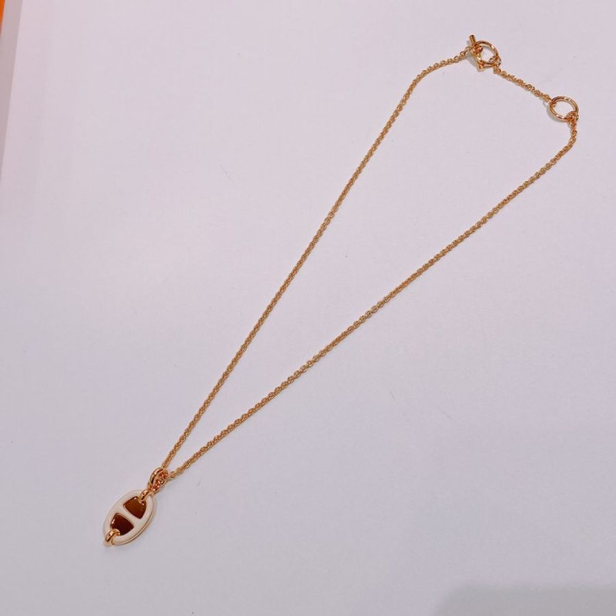 TW4661 Hermes 愛馬仕 豬鼻項鍊 可調節長度 Mini Maillon Pendant Necklace Cream x GHW-6