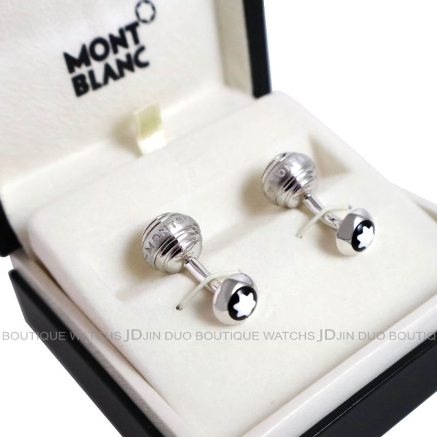 金鐸精品~2505 MONTBLANC 萬寶龍 35914三環系列925銀圓球形袖扣 全新品-1