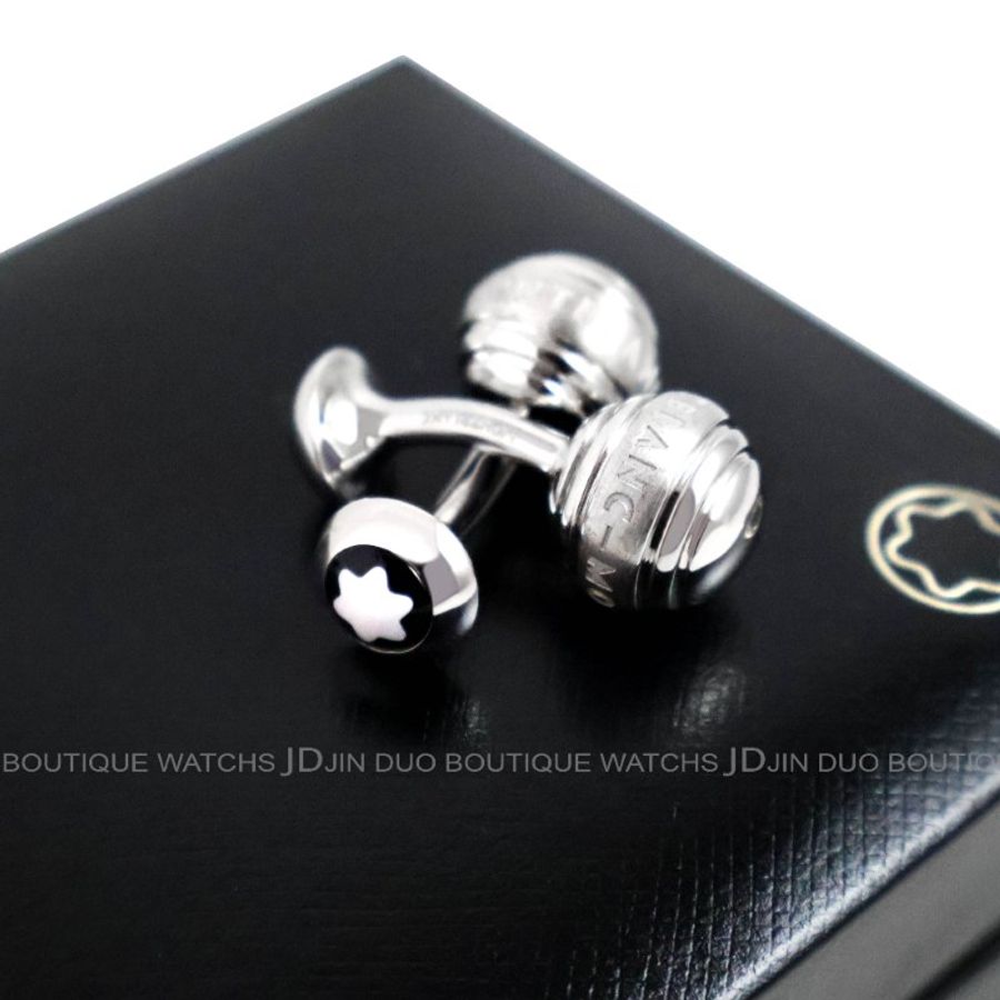 金鐸精品~2505 MONTBLANC 萬寶龍 35914三環系列925銀圓球形袖扣 全新品-2