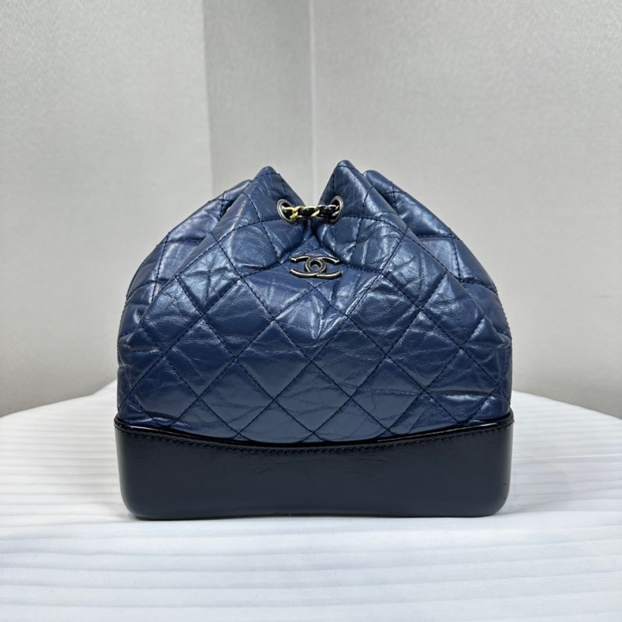 香奈兒/Chanel Gabrielle Backpack 藍色/黑色小牛皮 金銀鏈帶後背包雙肩包小號流浪包 23x10x22.5cm-9