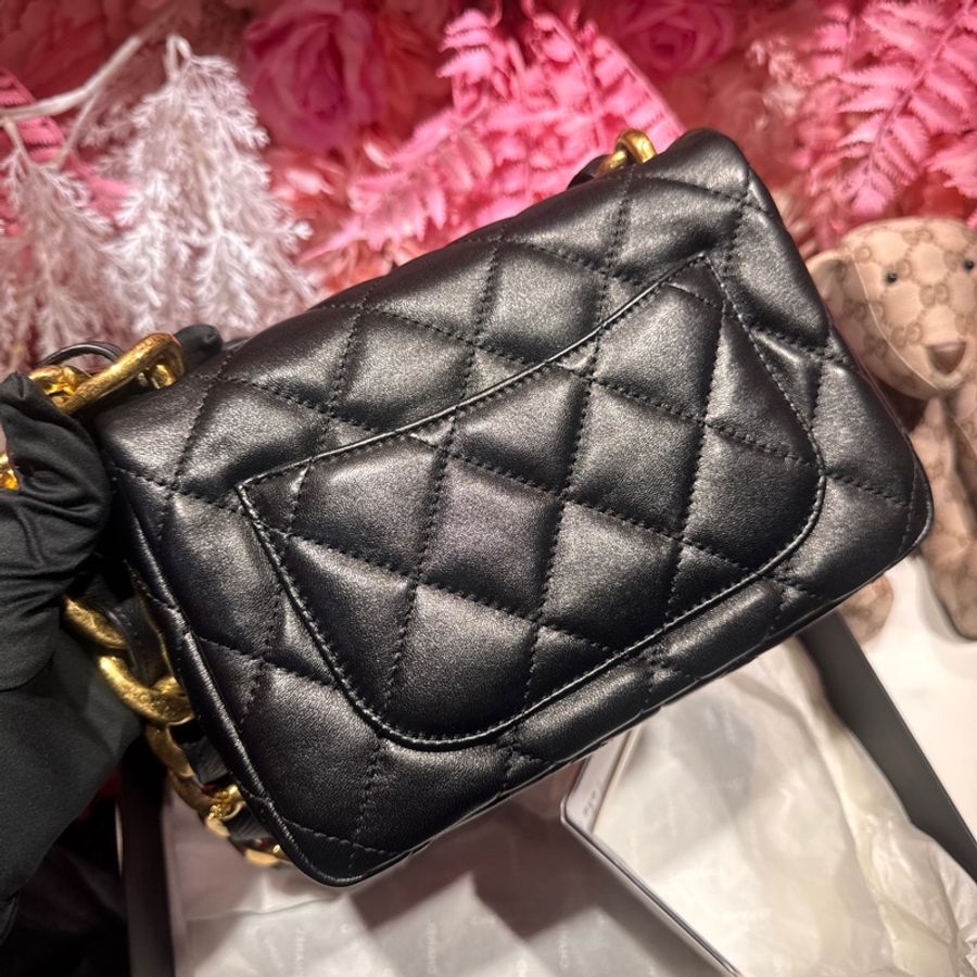 Chanel 黑金肩背包鏈條包/王吉娜古董精品-4