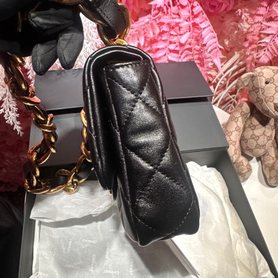 Chanel 黑金肩背包鏈條包/王吉娜古董精品-5