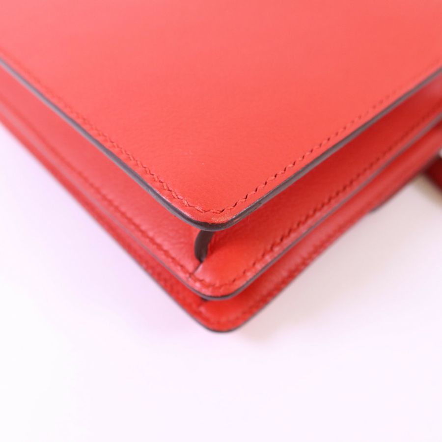 HERMES Evercolor皮革Mini Roulis銀扣肩背袋Rouge Tomate-10